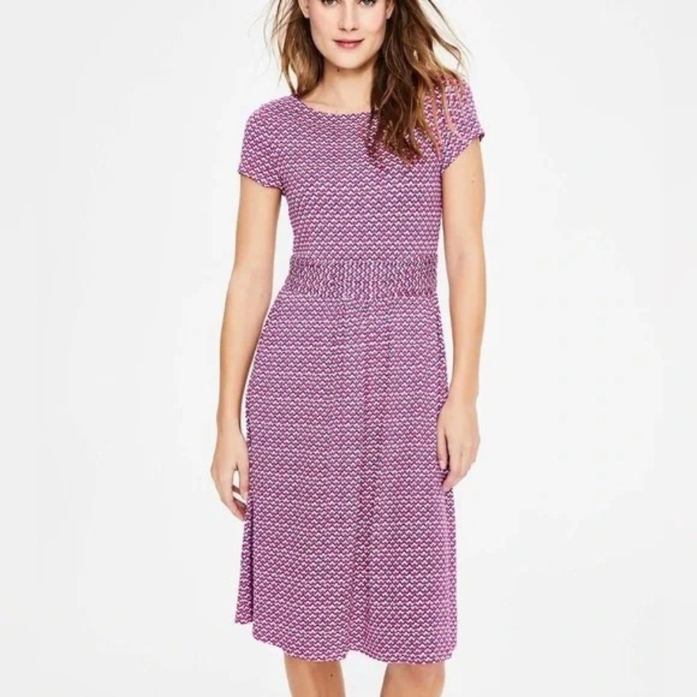 Boden Amilia Geometric Jersey Dress Sz 4R Pink Short Sleeve Casual Summer Vaca